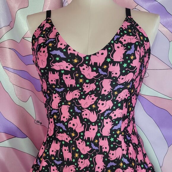 Blackmilk Dress Medium Purr Evil Black Pink Halloween Bats Cats Skater Cosplay - Picture 7 of 9